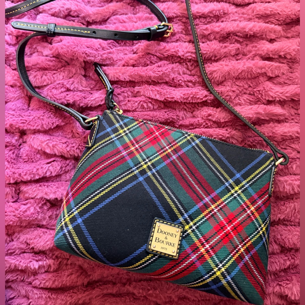 Dooney & Bourke Navy Red Green Tartan Crossbody Bag